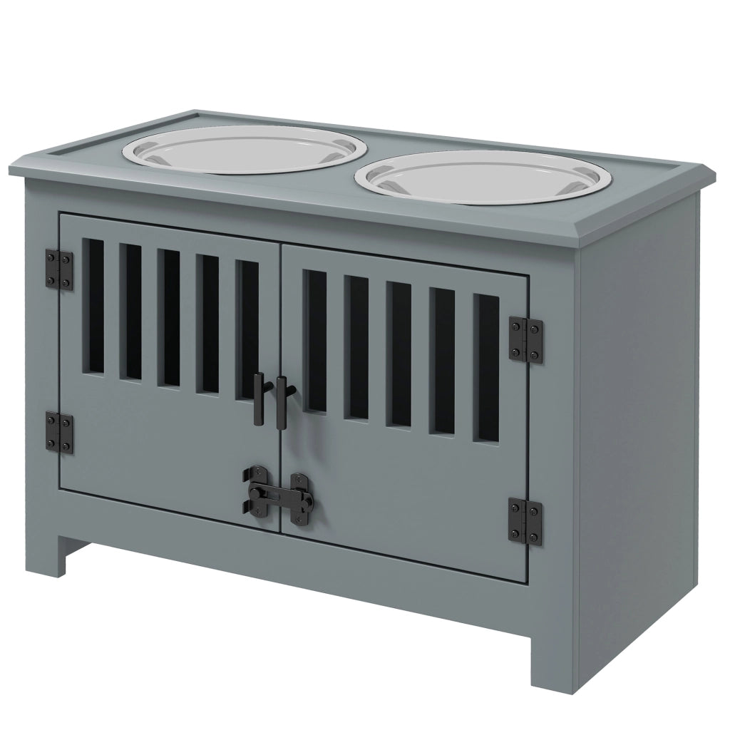 Casetta per cani con ciotole e vano portaoggetti ¨C zephmum ¨C 35.5x60x30 cm, grigio