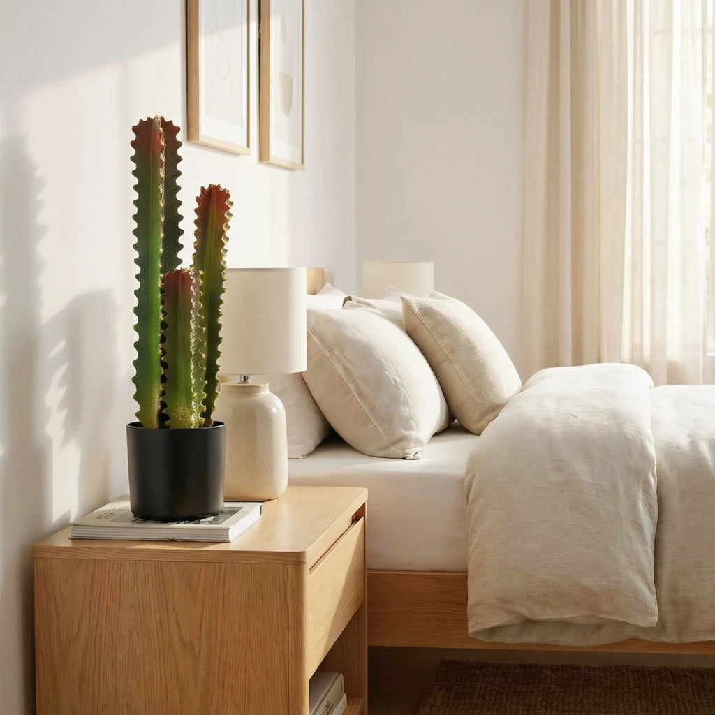 Cactus Artificiale Decorativo ¨C Xylo ¨C 66 cm con Vaso e 3 Foglie Verde