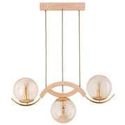 Lampadario LIMA Alfa legno a barra, 3 sfere ambra E14