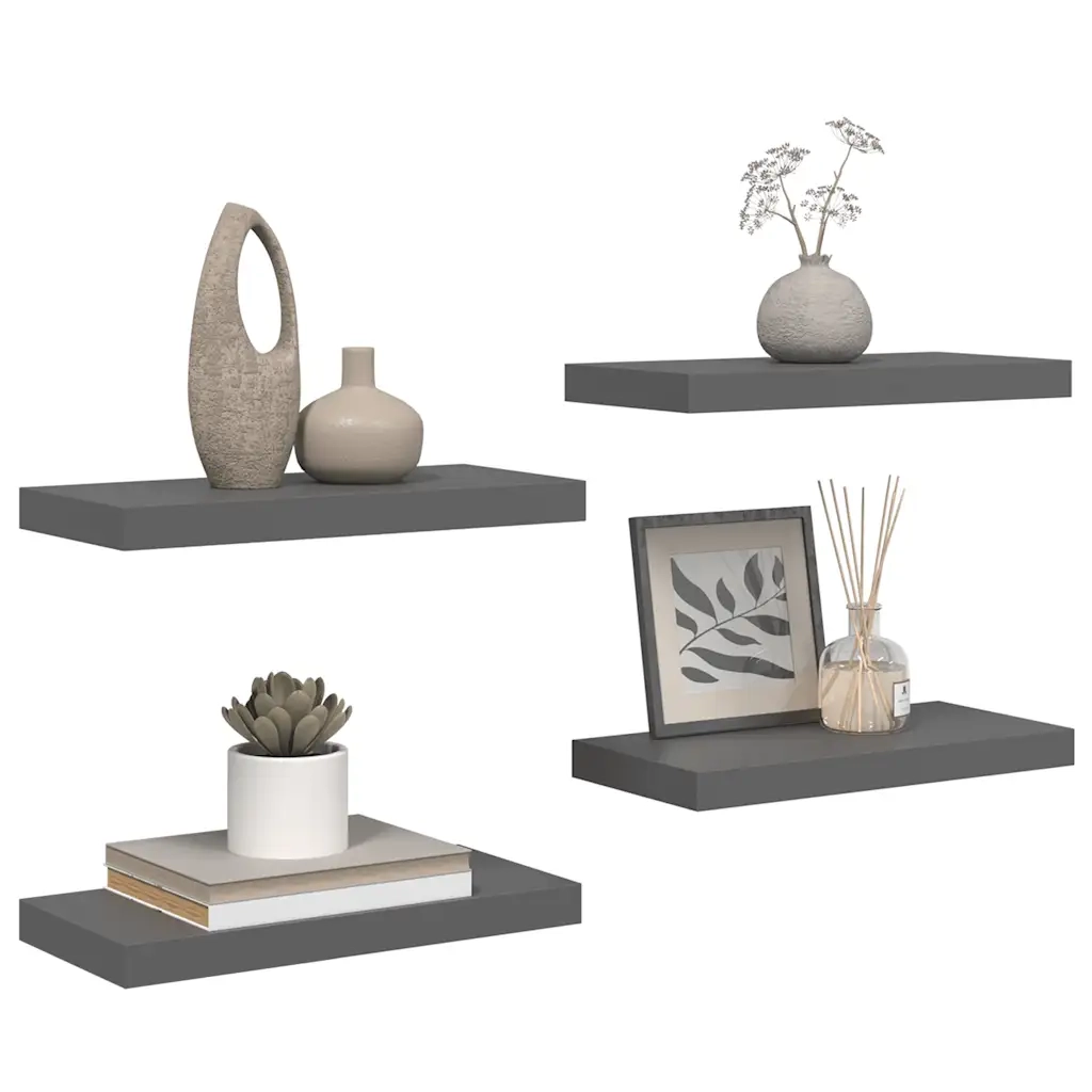 Scaffali a Parete 4 pz Grigio Lucido 50x23x3,8 cm in MDF cod mxl 32857