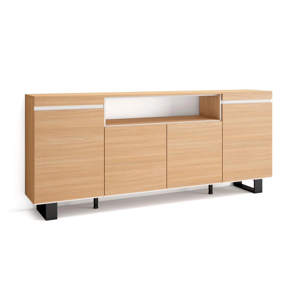 Credenza, Mobile, Cucina, 200x87x35cm, 4 Porte, Design industriale, Rovere soft e bianco