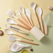 Set di accessori da cucina in silicone, 14 pezzi, con contenitori di stoccaggio, bianco.
