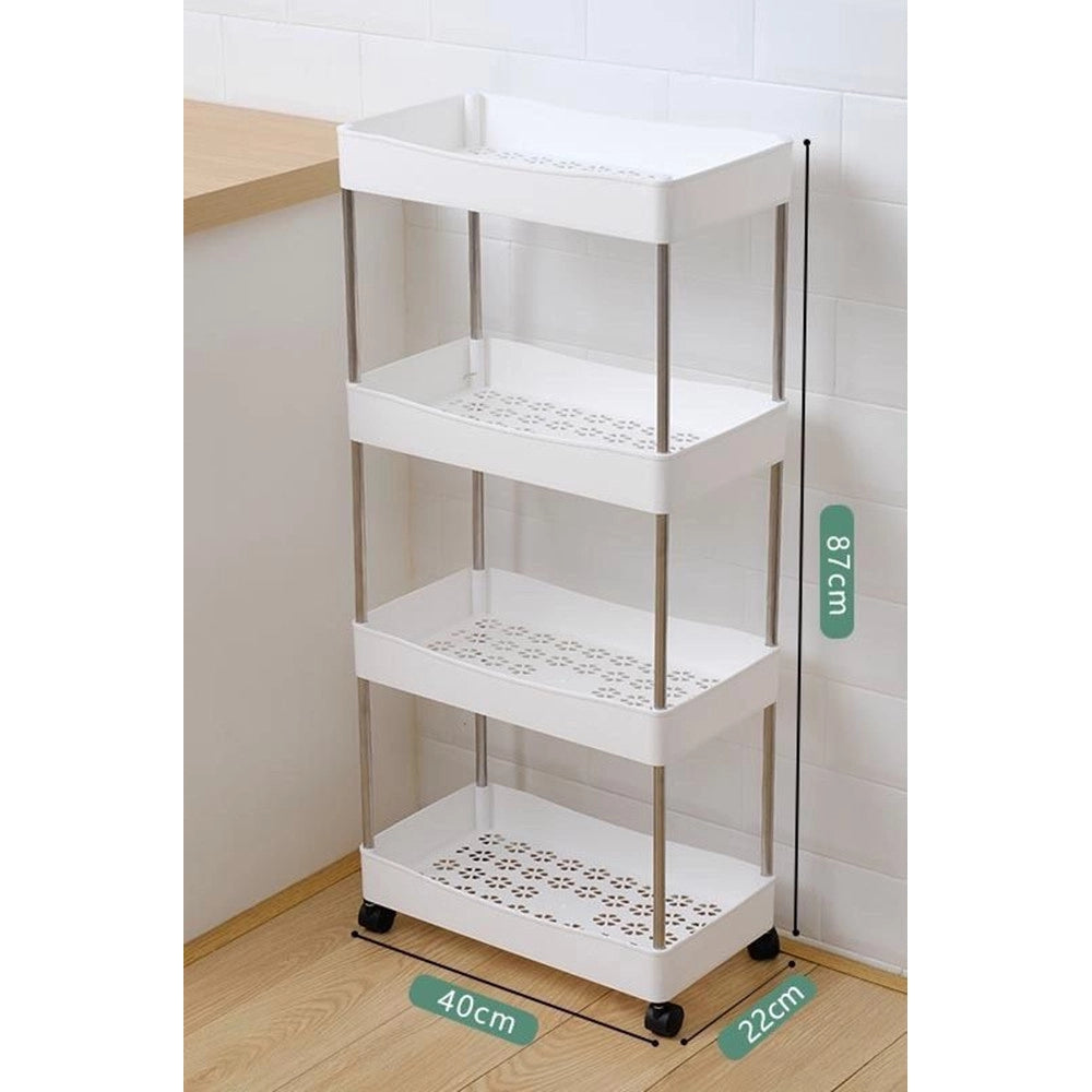 Trade Shop - Carrello Portaoggetti A 4 Livelli Con Ruote Da Cucina Ripiano Salvaspazio Bagno Ufficio -