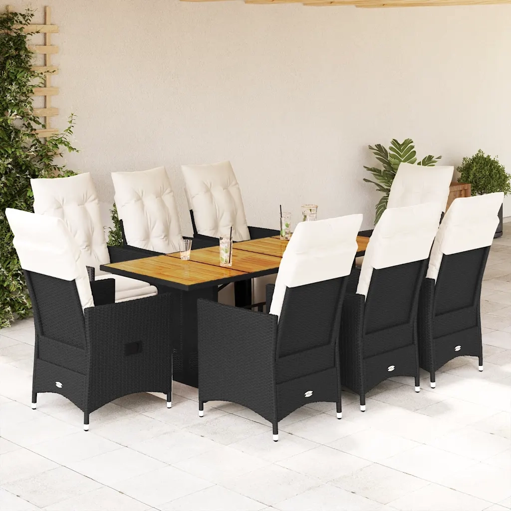 vidaXL Set da Pranzo da Giardino 9 pz con Cuscini Nero in Polyrattan