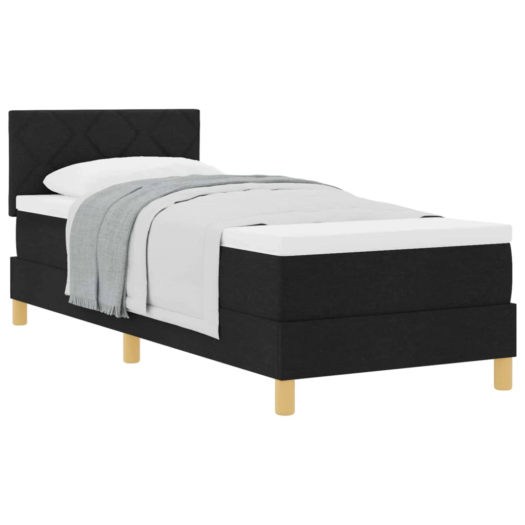 Letto singolo | Letto per adulti | Letto a molle con cuscino con testiera Nero 80 x 200 cm Tessuto