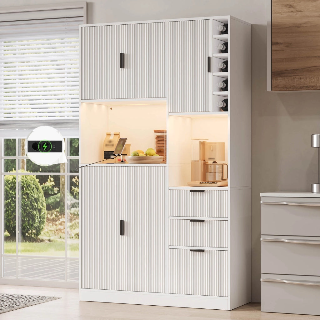 Mobile buffet da cucina moderno con LED RGB, prese integrate e portabottiglie, 180 × 105 × 40 cm