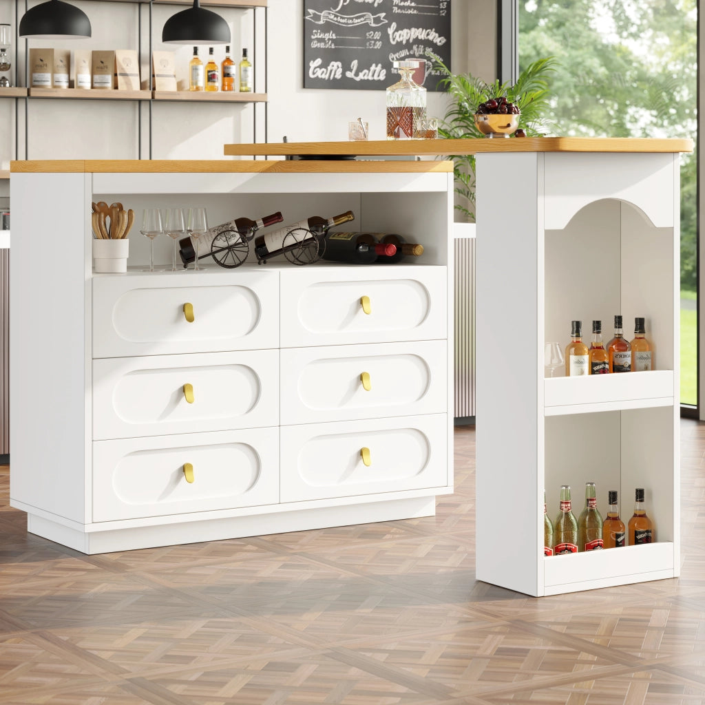 Tavolo da Pranzo Allungabile con 6 Cassetti; Ripiano Laterale e Piano Girevole; in MDF; 137-203x39x90 cm; Bianco
