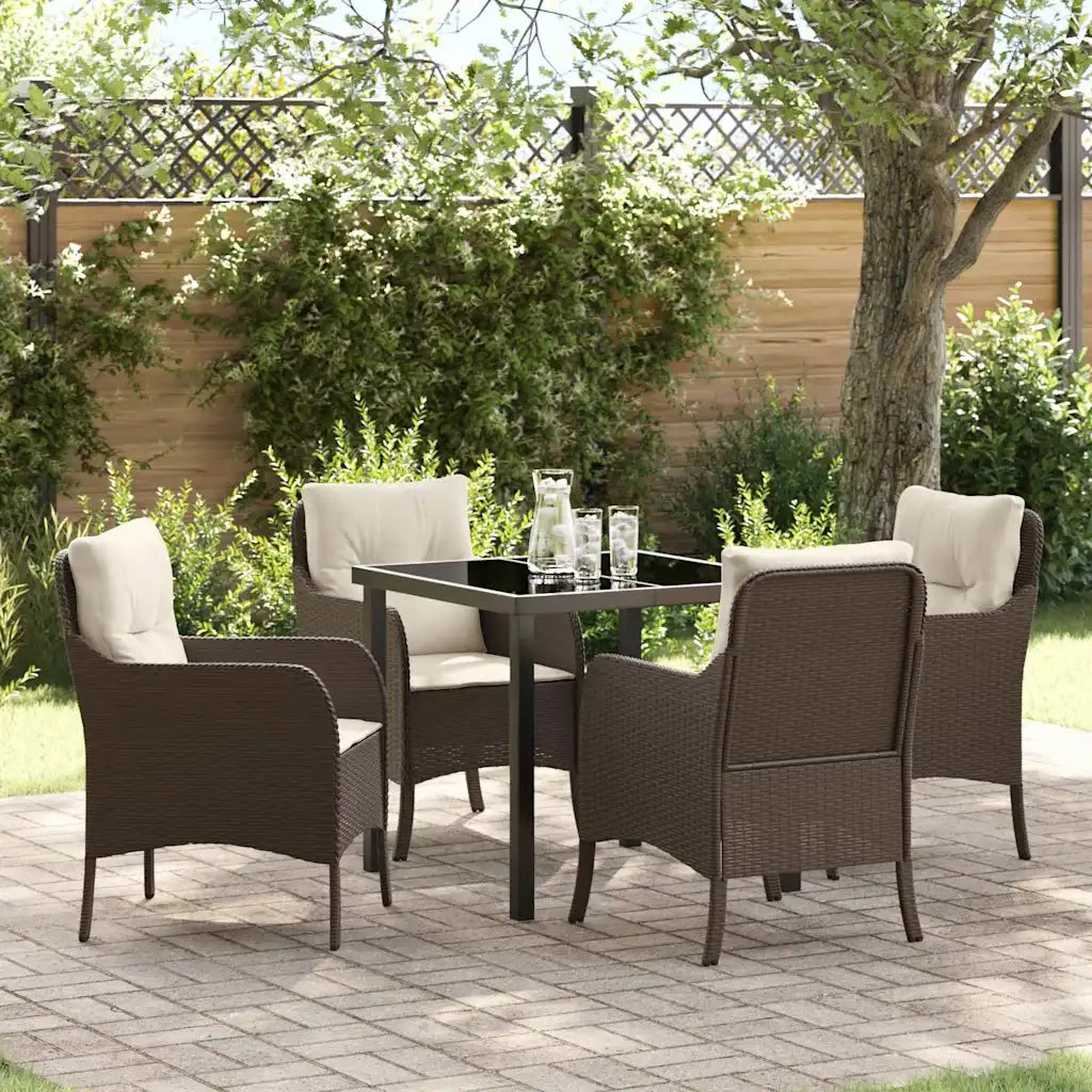 Set da Pranzo per Giardino con cuscino 5 pcs Marrone polyrattan