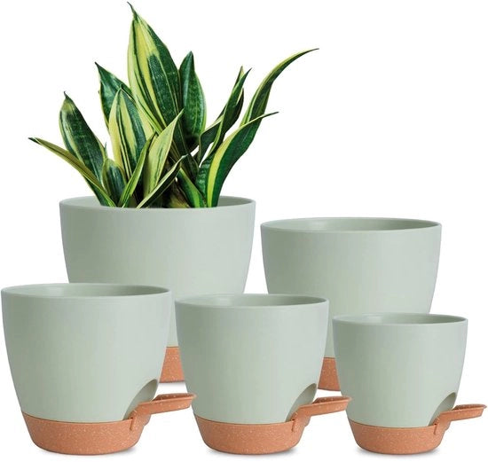 Piantine per interni, 7/6,5/6/5,5/5 pollici, vasi autoirriganti per piante con foro di drenaggio, vasi in plastica per piante grasse, fiore d'Africa (verde)