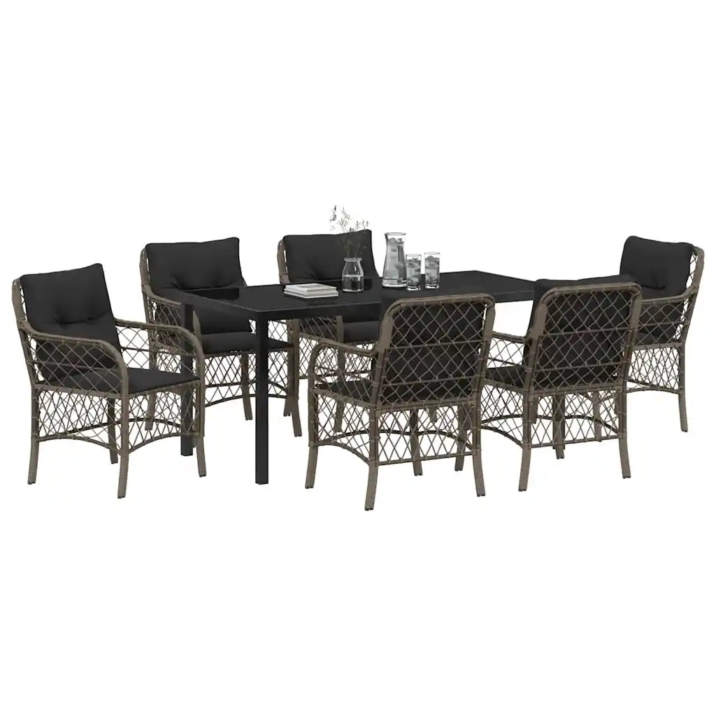Set da Pranzo per Giardino con cuscino 7 pcs Grigio polyrattan 3380222