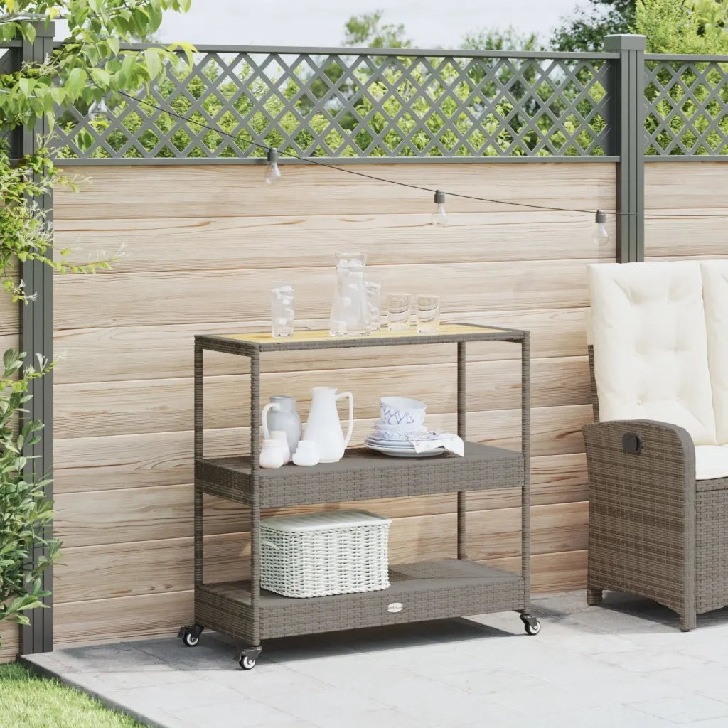 Carrello da Bar 3 Livelli Grigio Polyrattan e Massello Acacia CFW5646332