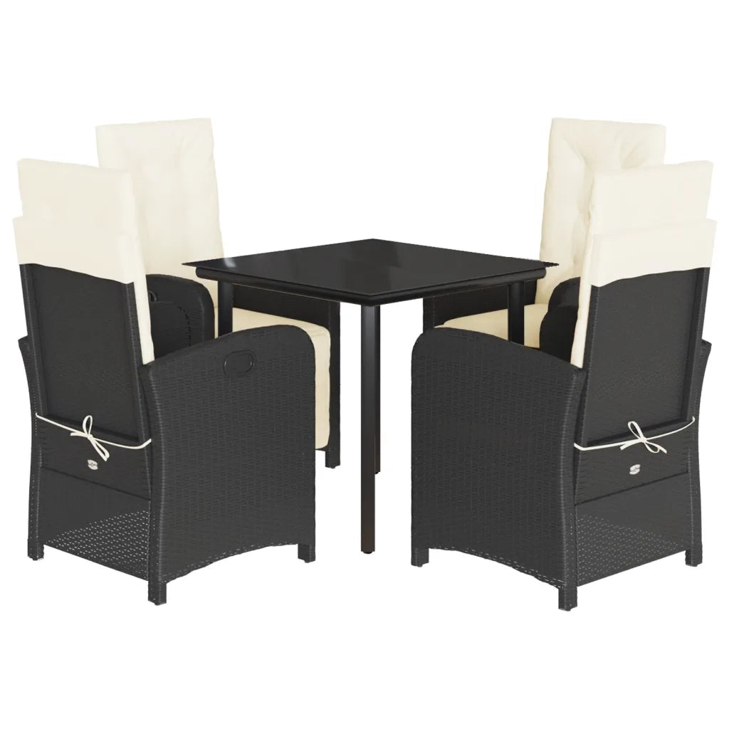 Set da Pranzo da Giardino 5 pz Nero con Cuscini in Polyrattan 3212302