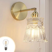 Lampada da parete in ottone - lampada da parete per la camera da letto - lampada per specchio in bagno - con vetrata di fiori a motivi francesi - regolabile su 180° - adatta per camera da letto, soggiorno