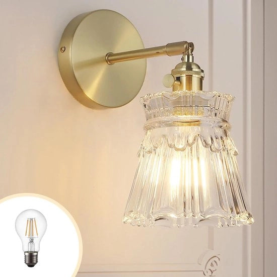 Lampada da parete in ottone - lampada da parete per la camera da letto - lampada per specchio in bagno - con vetrata di fiori a motivi francesi - regolabile su 180° - adatta per camera da letto, soggiorno