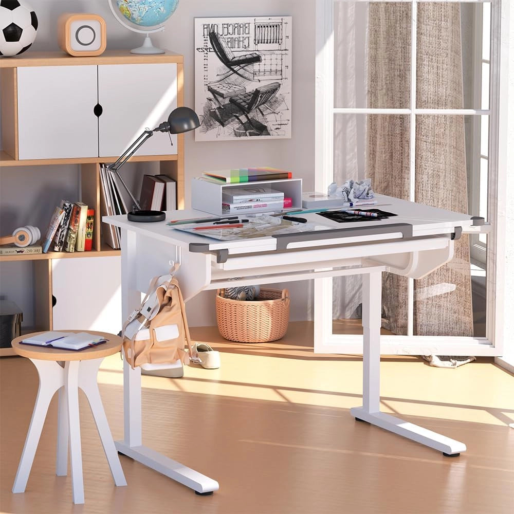 Scrivania per bambini Arc, Bianco, 108 x 68 cm Regolabile in altezza, per un lavoro ergonomico e una posizione di seduta regolabile