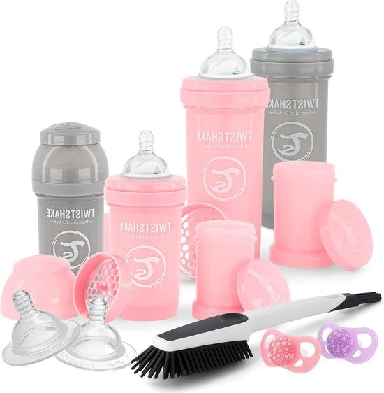 Set di iniziazione per neonati - Valvola antirughe - Biberon - Siero - Ortodontico - Ragazza - Spazzola per biberon e seno - 0+ Mesi