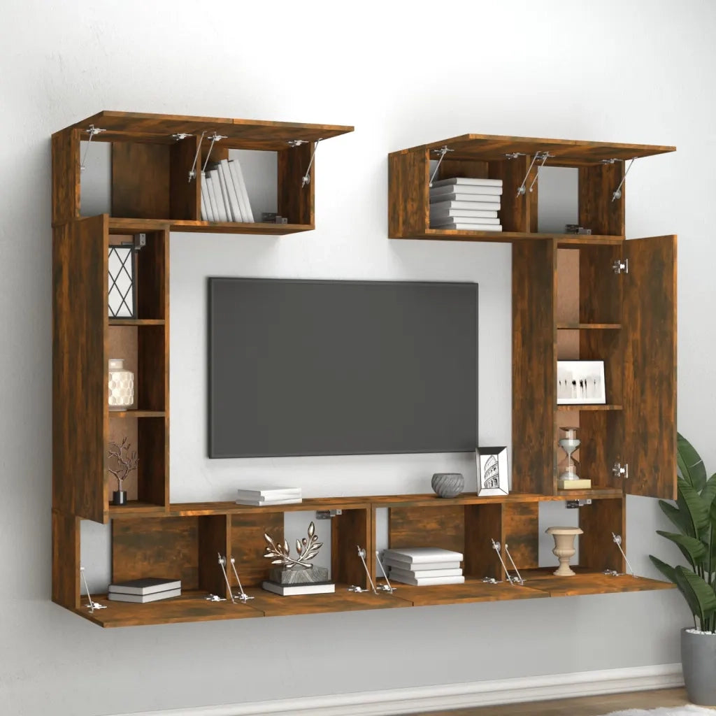 Set di Mobili Porta TV 6 pz Rovere Fumo in Legno Multistrato 3114467