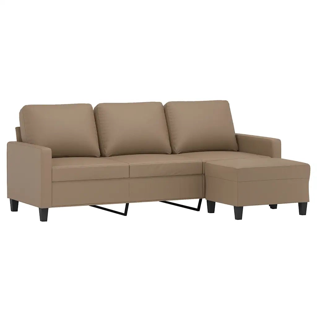 Divano a 3 Posti con Poggiapiedi Cappuccino 180cm in Similpellecod mxl 95005