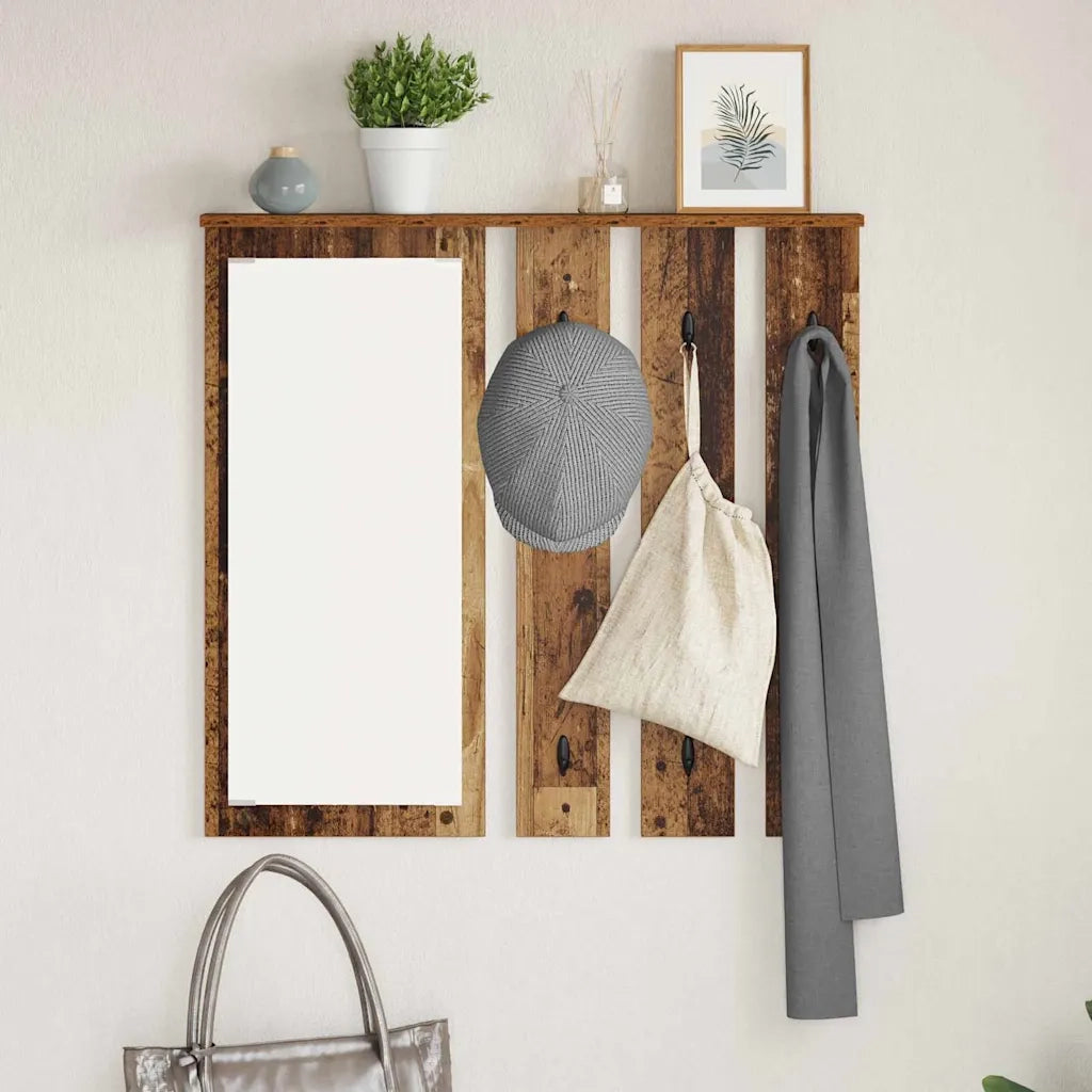 vidaXL Appendiabiti a muro con specchio Legno vecchio 84 x 10 x 80 cm