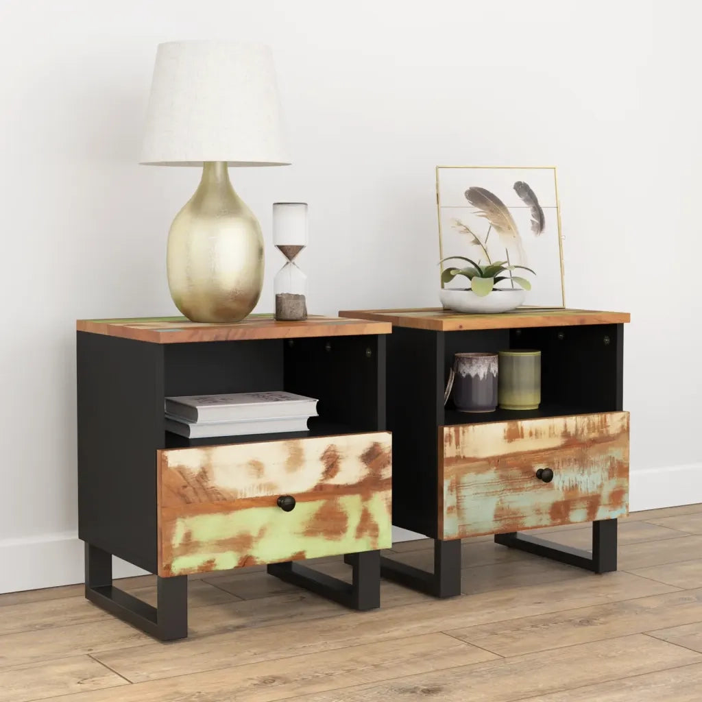 Comodini 2pz in Legno Massello di Recupero e Legno Multistrato cod mxl 30188