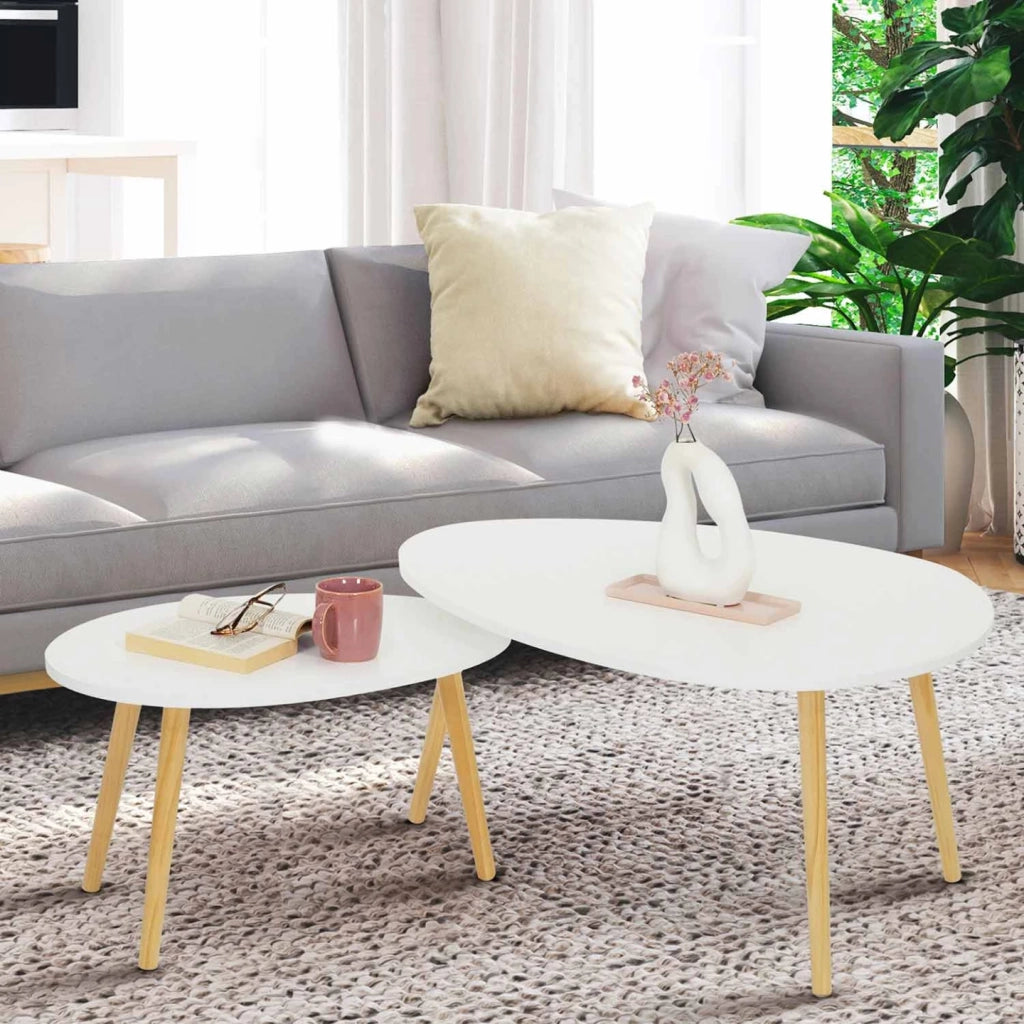 IDMarket - Set di 2 tavolini nidificanti GAIA laccato bianco scandinavo