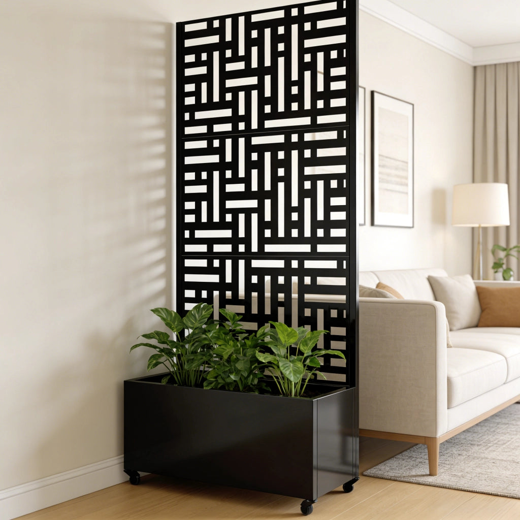 Fioriera con Spalliera Bernalda a 4 Rotelle 190 x 82 x 38 cm - Acciaio Nero casa.pro