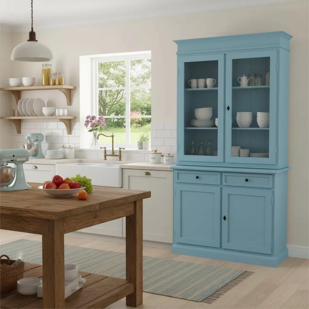Cristalliera 2 porte 2 cassetti arte povera legno azzurro 105x42x206 - Mobili 2G