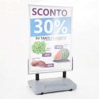 Espositore Pubblicitario Bifacciale con Ruote 100x140 cm in Alluminio da Esterno Antivento Silver