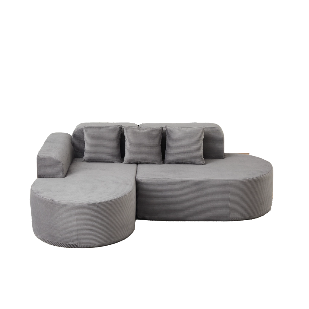 Divano angolare L 3 posti ¨C Minimal ¨C tessuto cord grigio chiaro 220cm con cuscini braccioli imbottito