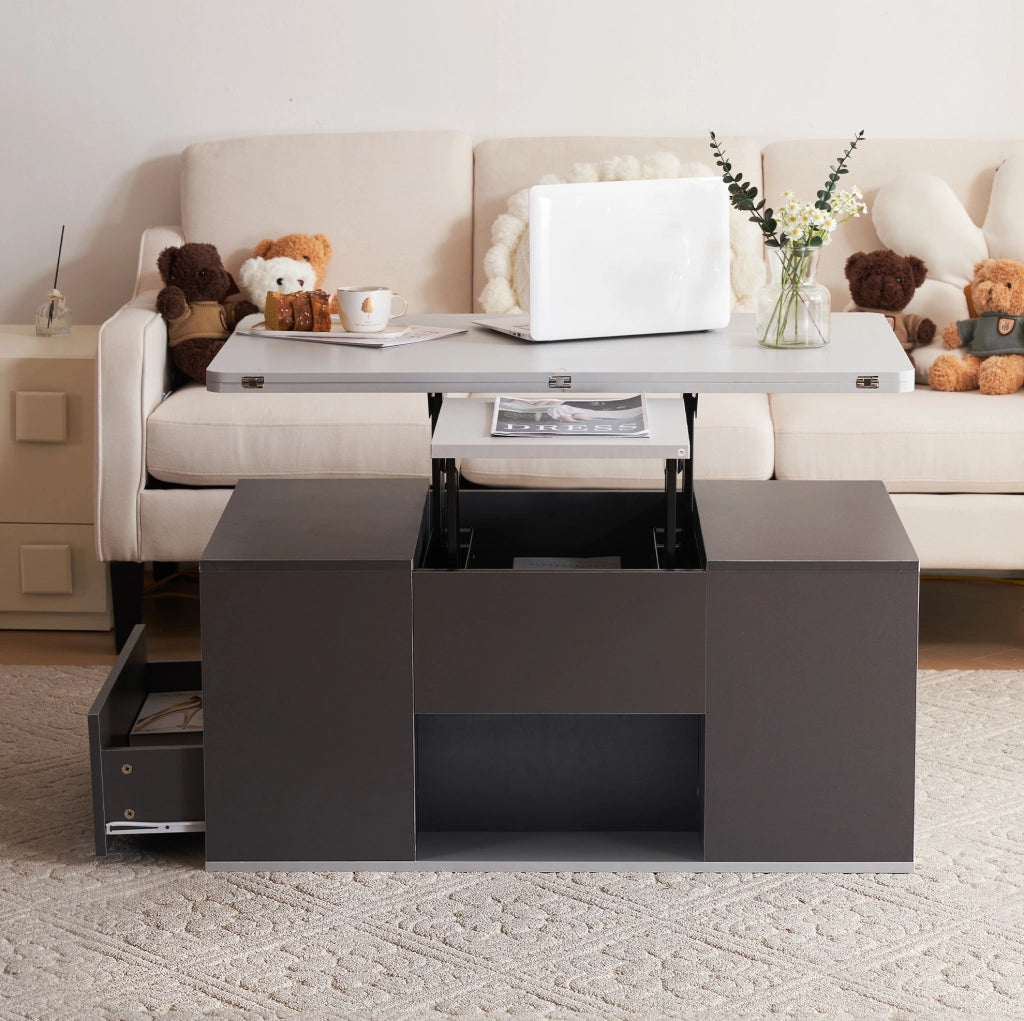 Tavolino da caff猫 100x51x47 cm; altezza regolabile e 2 in 1; pannello truciolare grigio