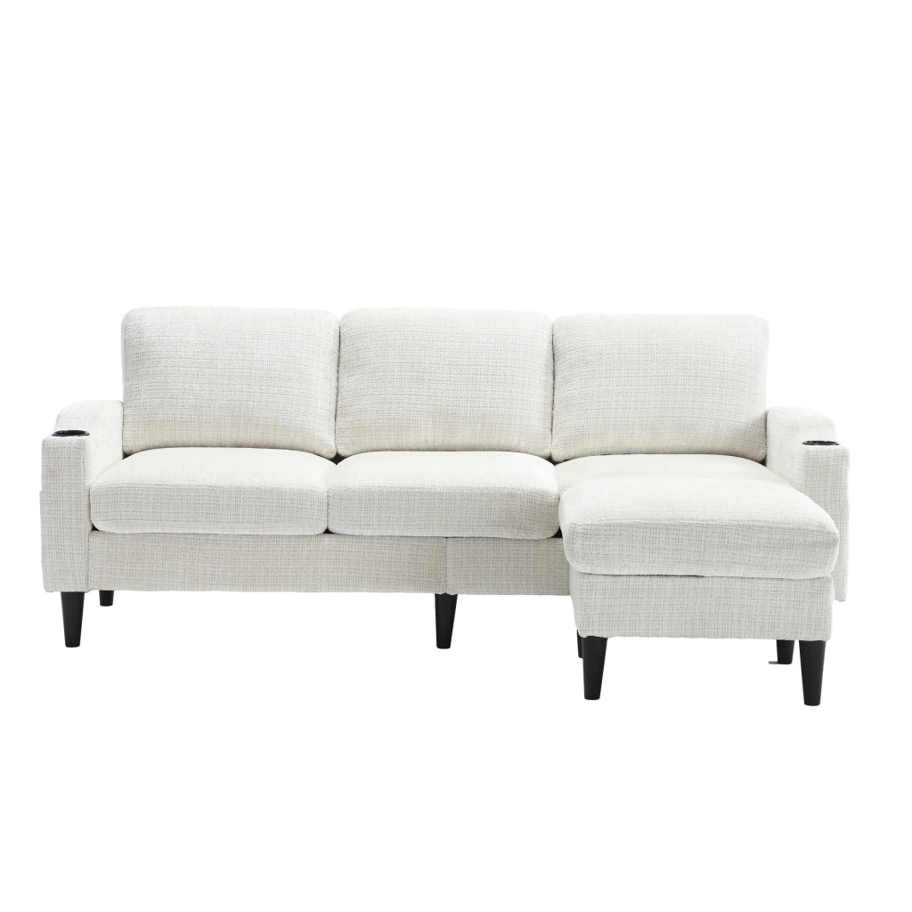 Elegante Divano 4 Posti con Poggiapiedi - Zephmum- Tessuto Velluto, Portabicchieri, Tasche Laterali