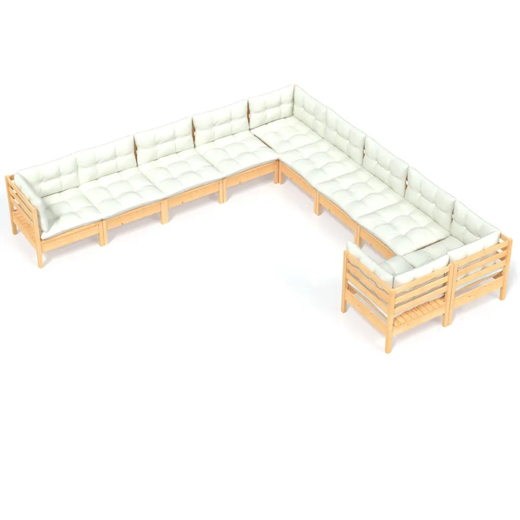 Set Divani da Giardino 10 pz con Cuscini Crema Massello di Pino cod mxl 41421