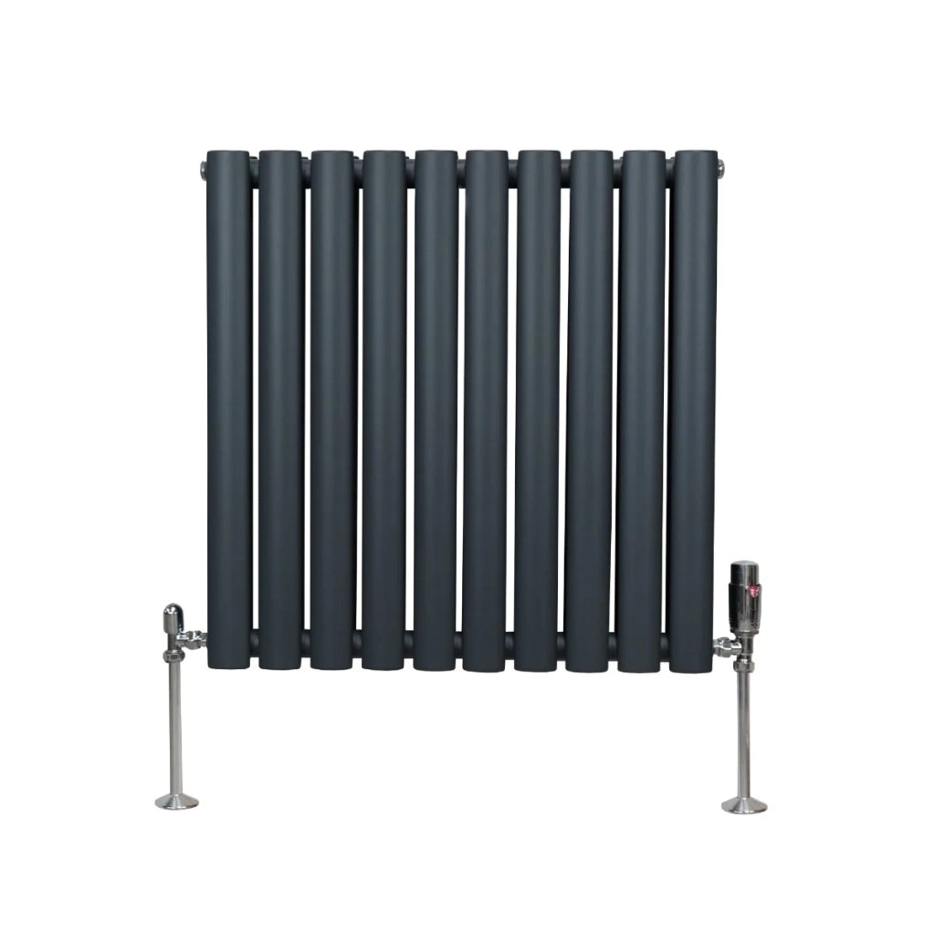 Radiatore a colonna ovale e valvole cromate TRV Designer grigio antracite 600 mm x 600 mm
