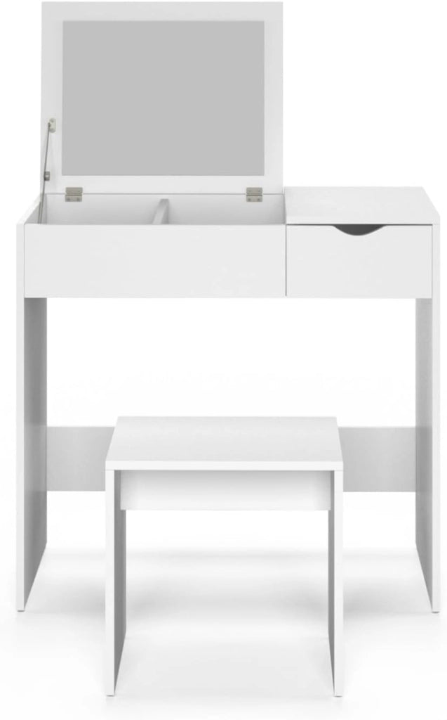 Mobiletto ZELIA con specchio pieghevole, 1 cassetti e 1 sgabello