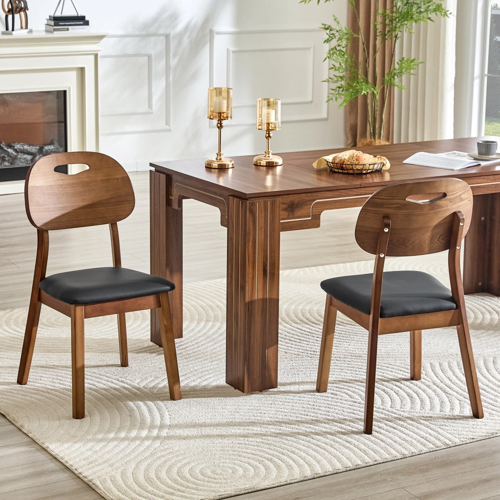 Set di 2 sedie da pranzo ovali con schienale in legno e seduta imbottita, nero