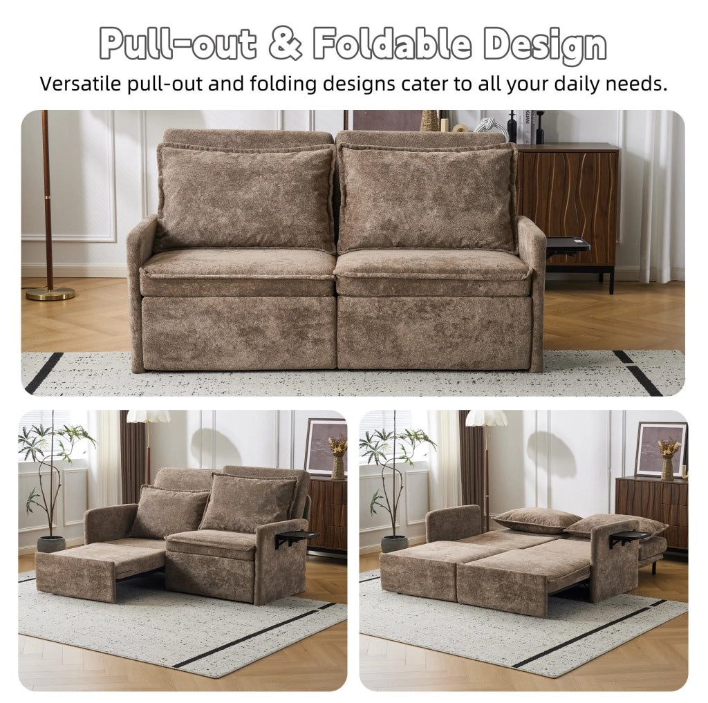 Divano letto 172，5x71x95 cm in ciniglia marrone con USB Type-C e vano contenitore