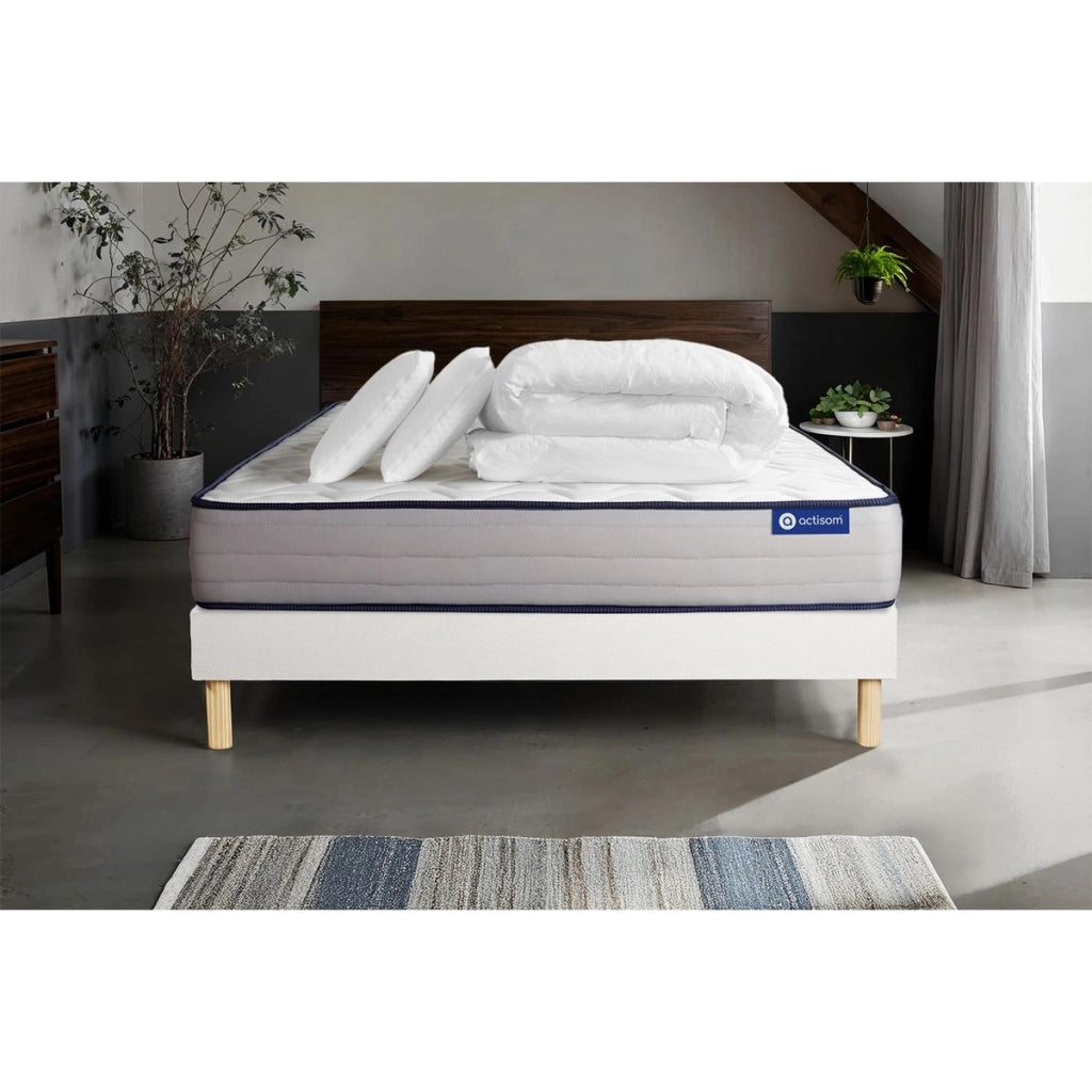 Pacchetto letto completo - Materasso 140x200cm + Box spring con doghe (kit) + 2 cuscini + Piumino - Actimemo Form