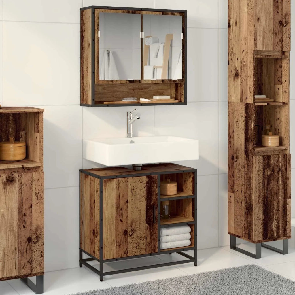 Set di mobili per il bagno 2 pz Legno vecchio 65 x 33 x 60 cm 3402554