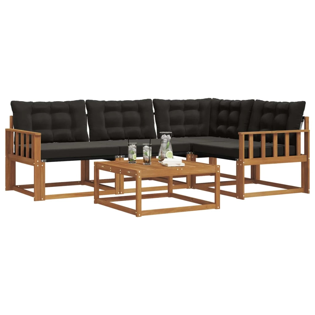 Set di divani da esterno con cuscino 5 pcs Naturale e Nero 3369431