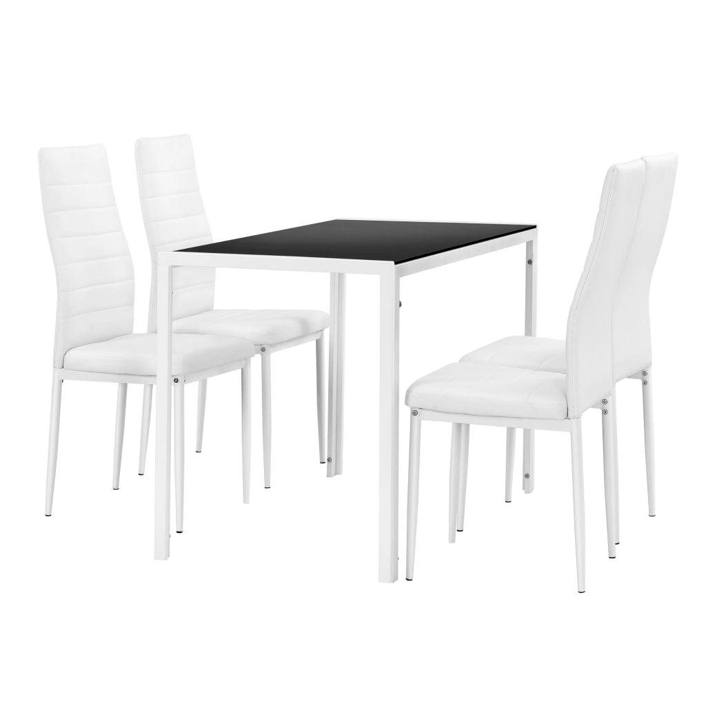 Set Tavolo da Pranzo Bianco-Nero con 4 Sedie Imbottite Schienale Alto Similpelle Bianco [en.casa]