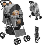 Carriolo per animali, 15 kg, carrello per trasporto animali, con contenitore, pieghevole, trasportabile, per animali domestici, grigio