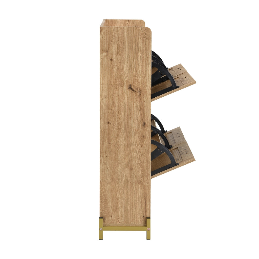 Scarpiera con 4 Ante e Ripiano Superiore; Struttura in Metallo; Stile Naturale; in MDF; Effetto Legno; 108;5×24×100 cm