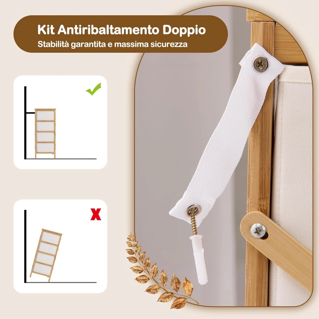 Cassettiera con 8 Cassetti, Torre di Stoccaggio in Tessuto di Bambù con Contenitori Rimovibili, Mobile con Cassetti per Guardaroba, Soggiorno, Corridoio, 80 x 40 x 94 cm