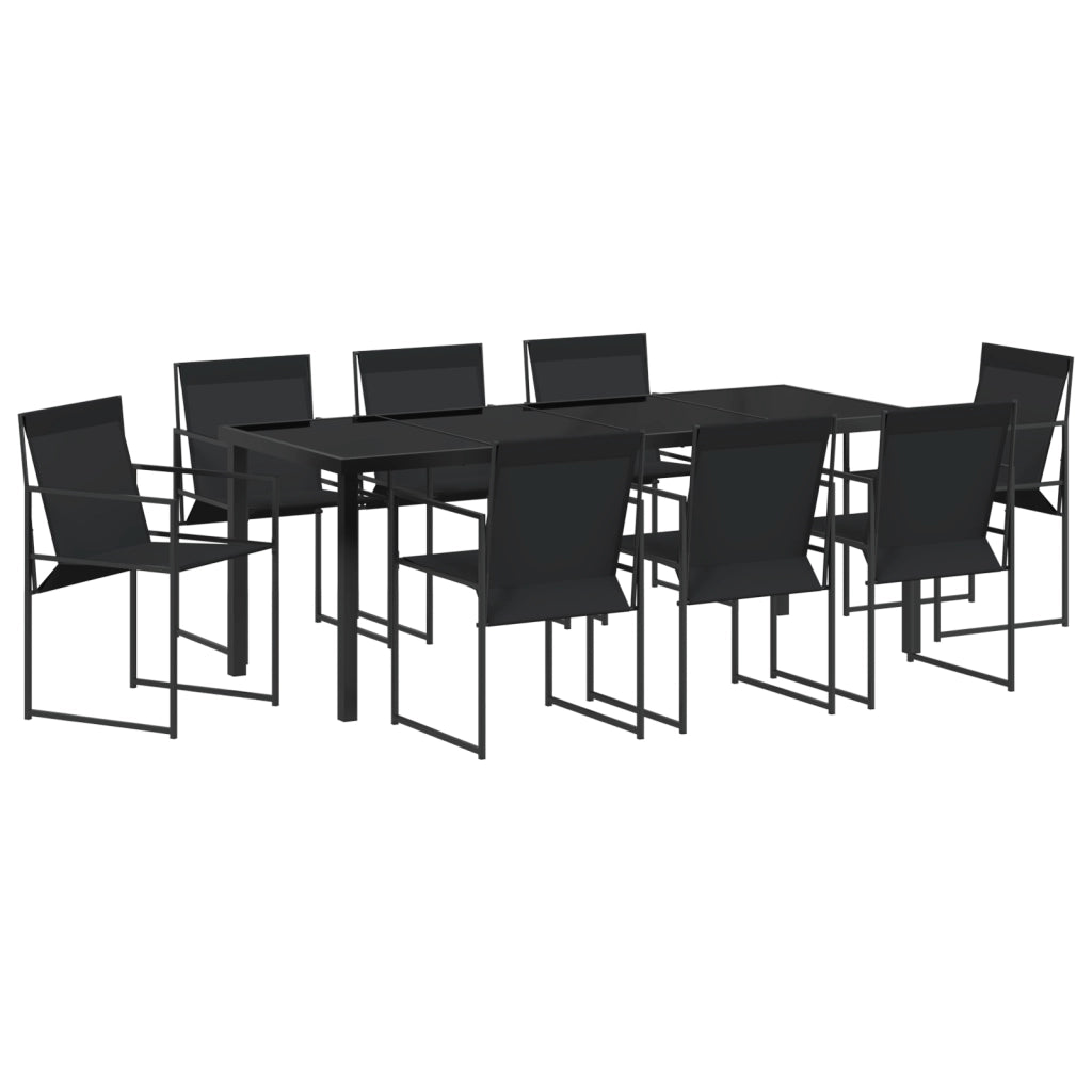 Set Pranzo Giardino 9 Pezzi Nero Textilene e Acciaio