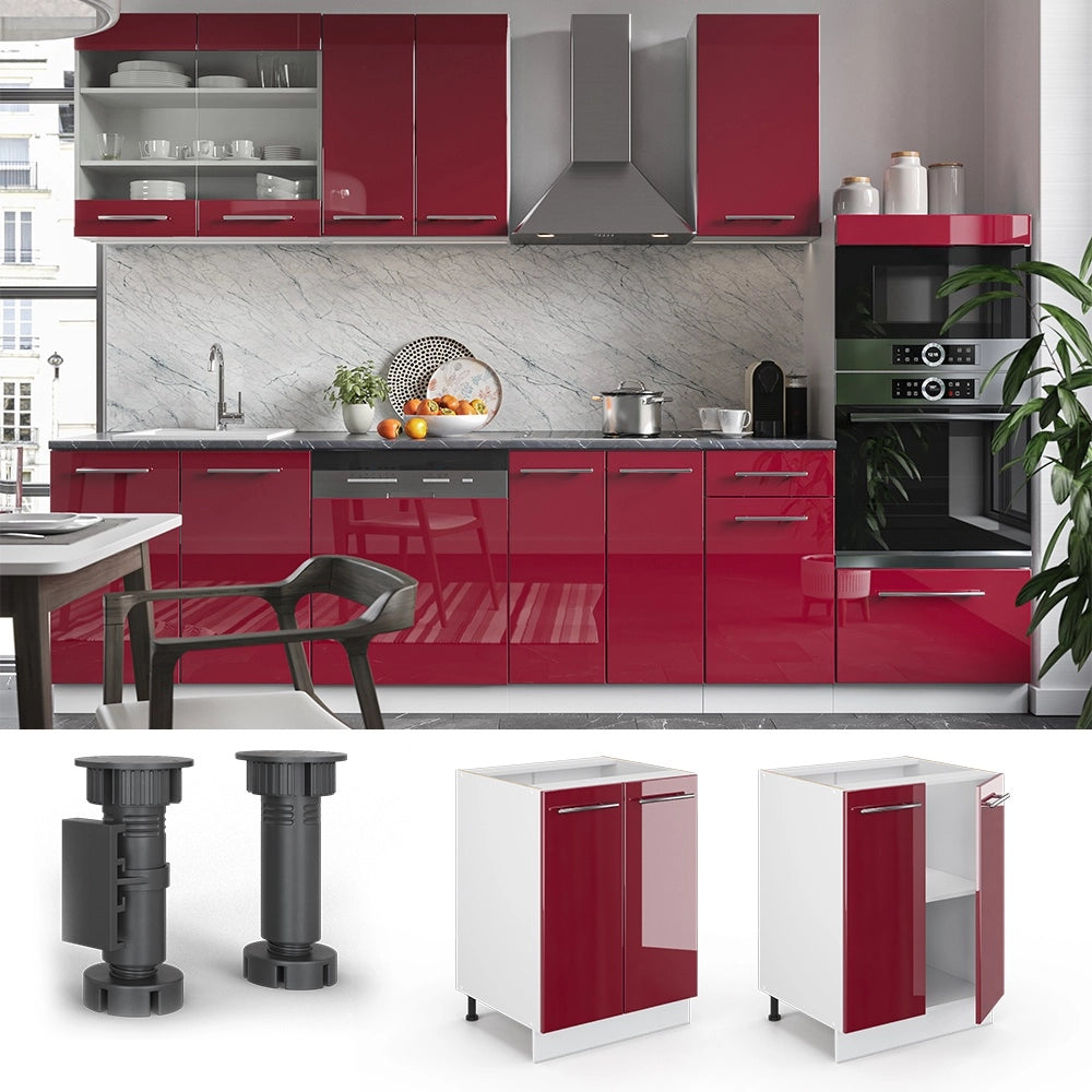 Mobiletto base cucina Fame-Line Bordeaux lucido/Bianco 60 cm senza piano di lavoro Vicco