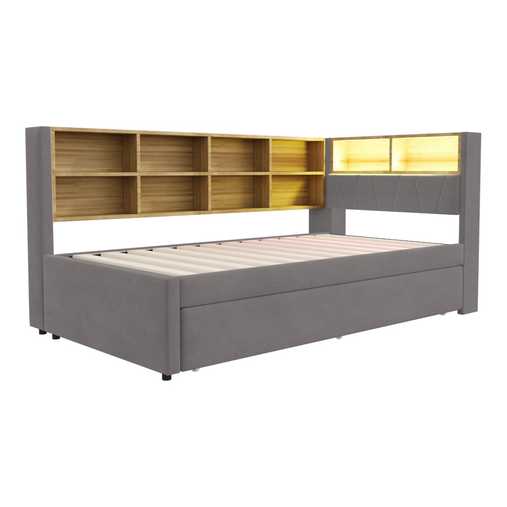 DESMIU Divano letto 90 × 200 cm 2 posti con LED, USB e Type-C, senza materasso, grigio scuro