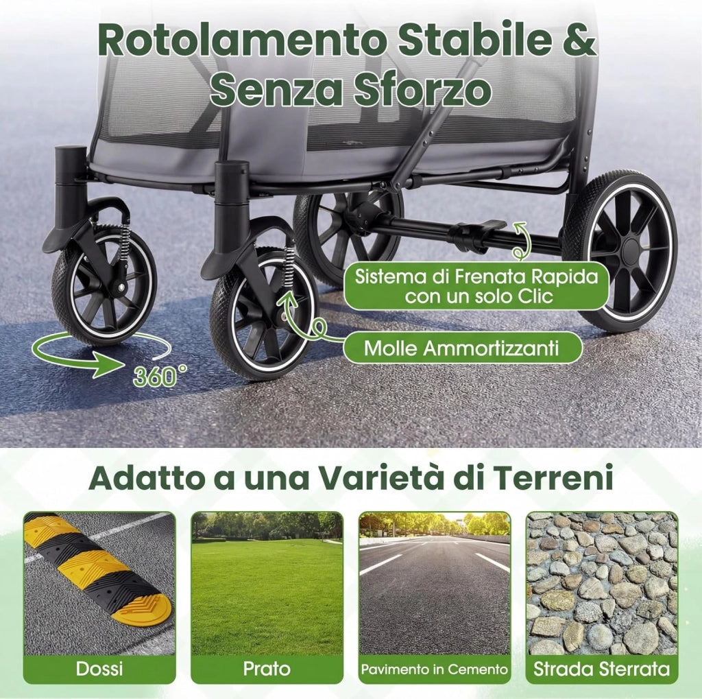 Passeggino Pieghevole per Cani, Carrozzina per Cani Fino a 40 kg con Entrata Bassa, Finestra Regolabile in Rete, Tasche Portaoggetti e Cintura di Sicurezza per Animali Tutte le Taglie (Grigio)