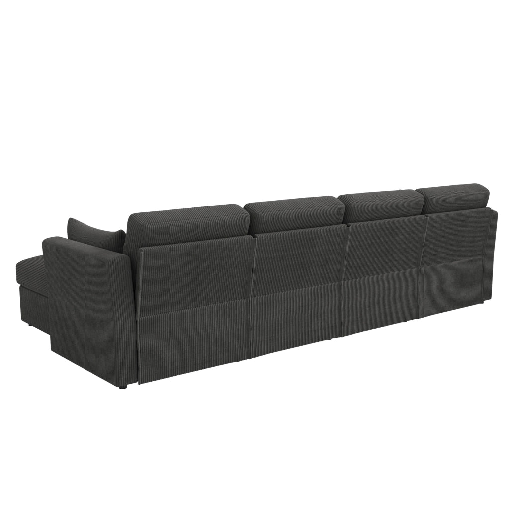 Divano modulare in velluto a coste con 2 pouf e braccioli regolabili; grigio