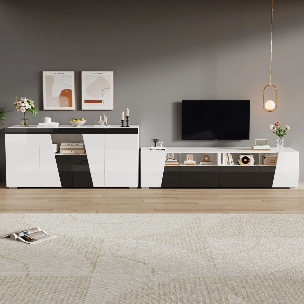 Combinazione mobile TV con LED; 180 x 38;5 x 45 cm; bianco e nero
