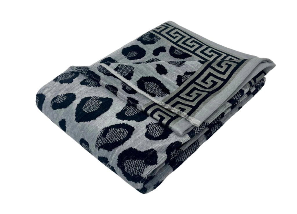 Telo Mare Jacquard Spugna Asciugamano Spiaggia Disegno Cleopatra Grigio